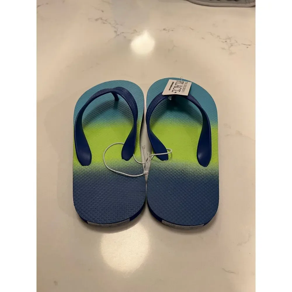 NWT The Children's Place Kids 12-13 Blue Green Flip Flops